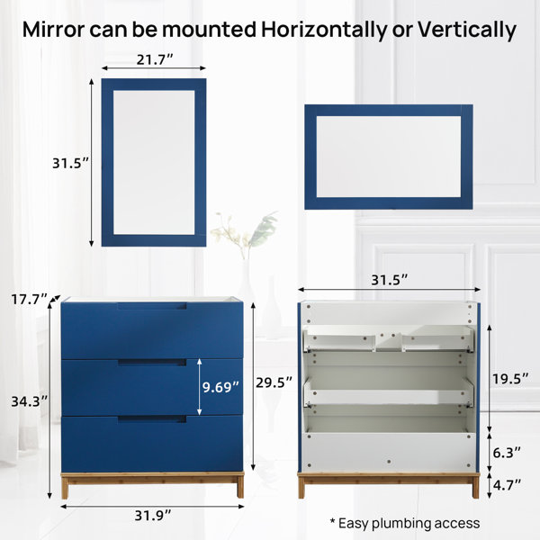 Ebern Designs 32Inch Navy Bathroom Vanity With Sink Backsplash Set And